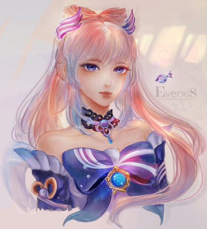 Kokomi fanart from Genshin Impact (2021, fixed Dec. 2022)